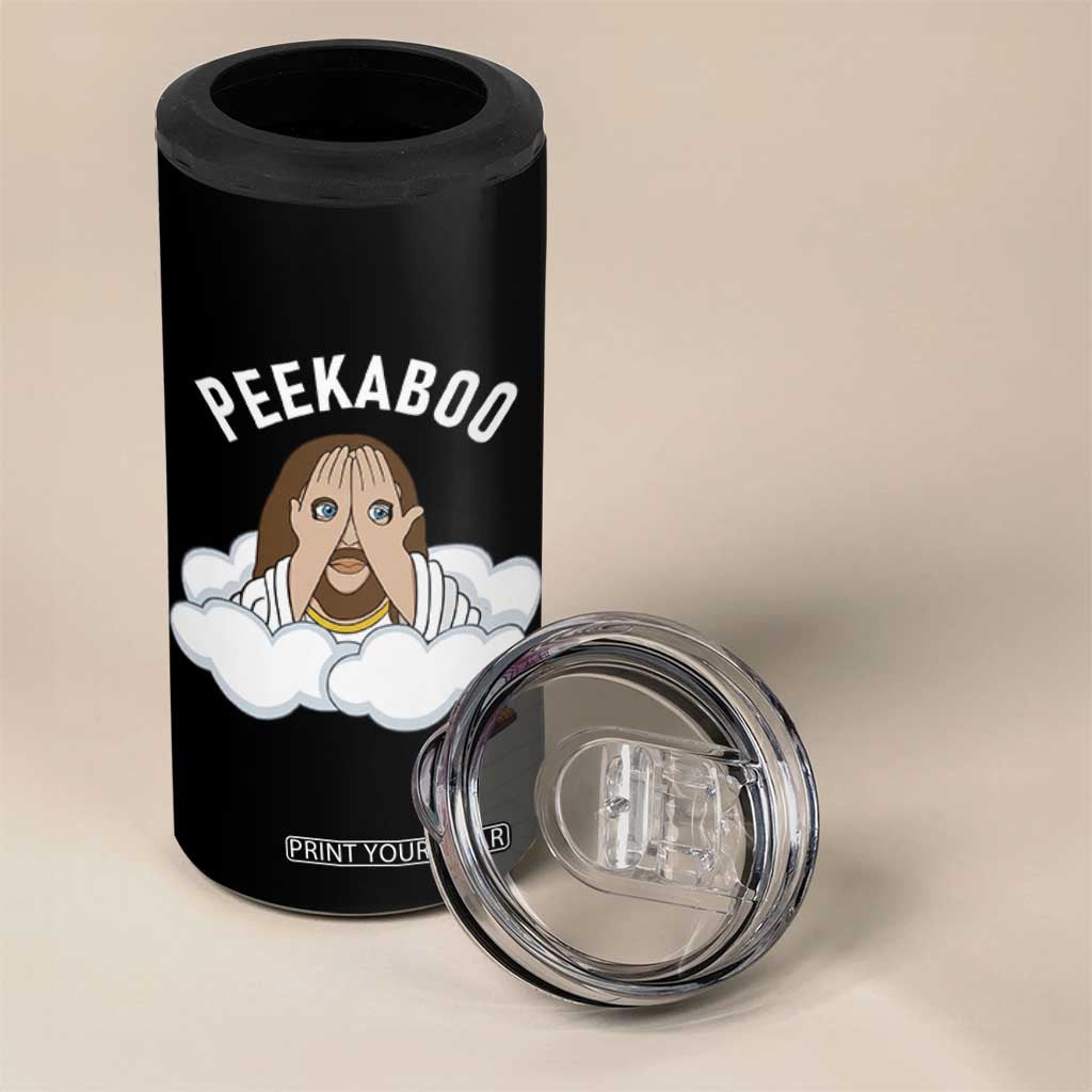 Peekaboo Jesus Funny Christian 4 in 1 Can Cooler Tumbler Faith Humor Savior in Clouds Religious Meme TS02 Print Your Wear