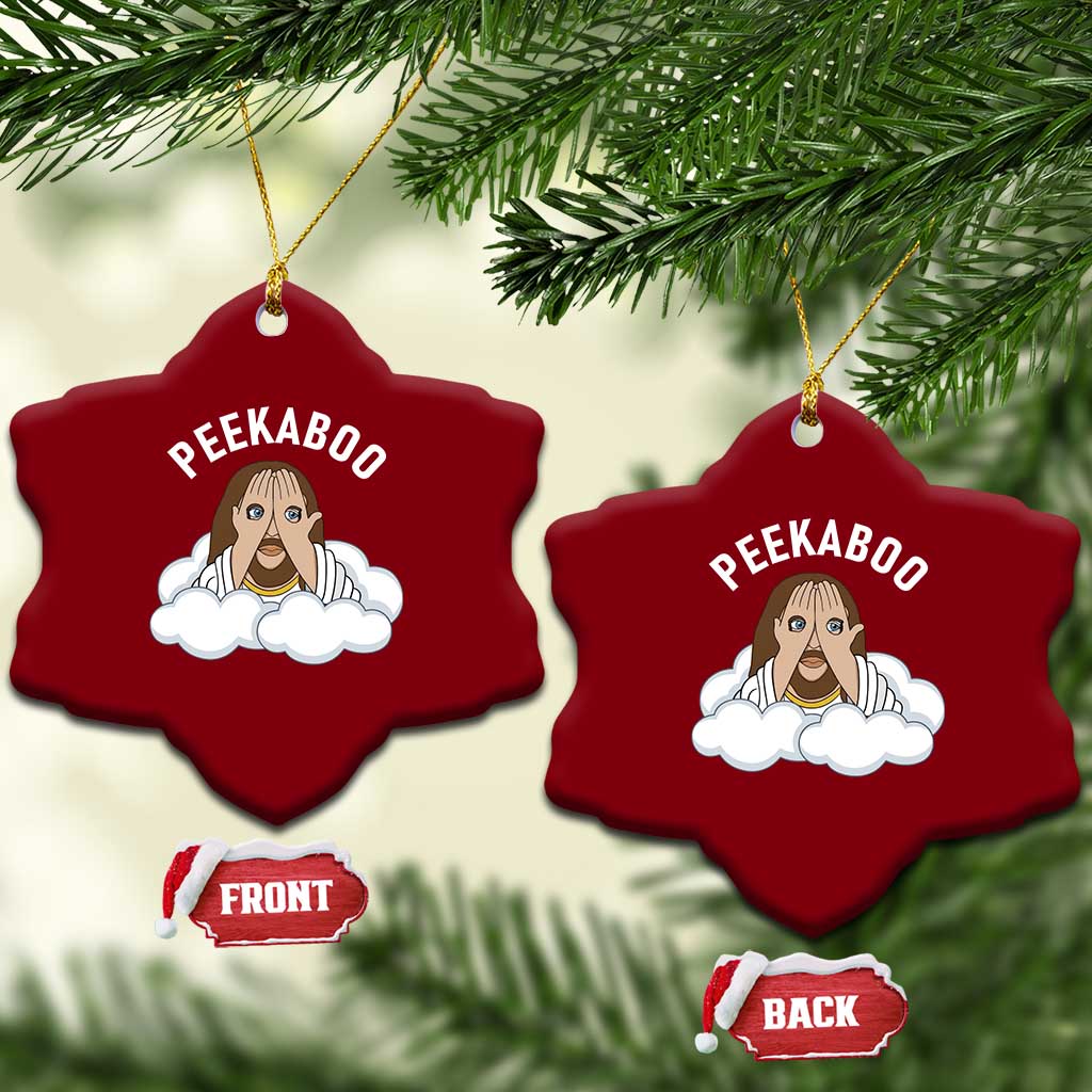 Peekaboo Jesus Funny Christian Ceramic Ornament Faith Humor Savior in Clouds Religious Meme TS02 Print Your Wear