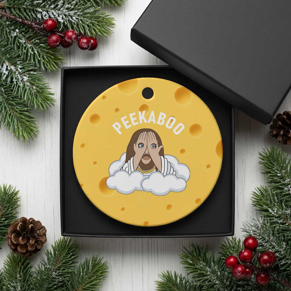 Peekaboo Jesus Funny Christian Ceramic Ornament Faith Humor Savior in Clouds Religious Meme TS02 1pc Yellow Cheese Print Your Wear