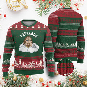 Peekaboo Jesus Funny Christian Ugly Christmas Sweater Faith Humor Savior in Clouds Religious Meme TS02 Red Green Print Your Wear