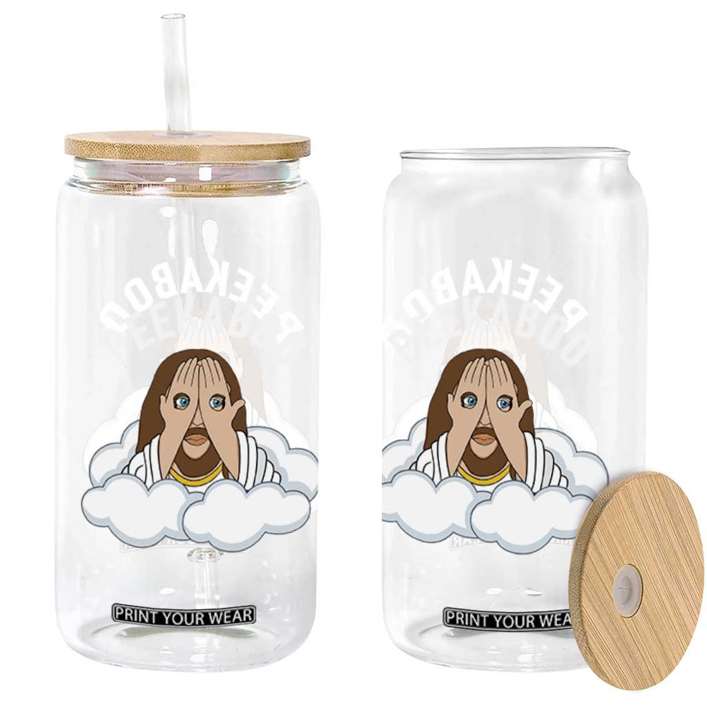 Peekaboo Jesus Funny Christian Glass Can Faith Humor Savior in Clouds Religious Meme TS02 Print Your Wear