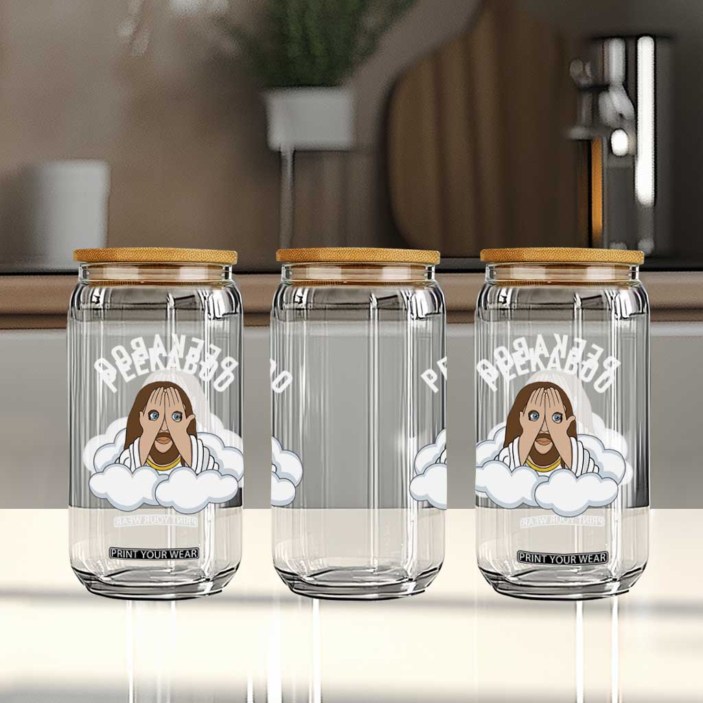 Peekaboo Jesus Funny Christian Glass Can Faith Humor Savior in Clouds Religious Meme TS02 Print Your Wear