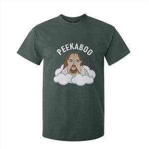 Peekaboo Jesus Funny Christian T Shirt For Kid Faith Humor Savior in Clouds Religious Meme TS02 Dark Forest Green Print Your Wear