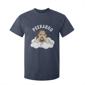 Peekaboo Jesus Funny Christian T Shirt For Kid Faith Humor Savior in Clouds Religious Meme TS02 Navy Print Your Wear