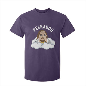 Peekaboo Jesus Funny Christian T Shirt For Kid Faith Humor Savior in Clouds Religious Meme TS02 Purple Print Your Wear