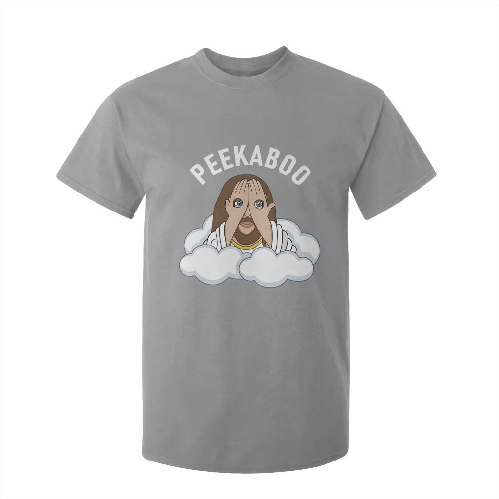 Peekaboo Jesus Funny Christian T Shirt For Kid Faith Humor Savior in Clouds Religious Meme TS02 Sport Gray Print Your Wear