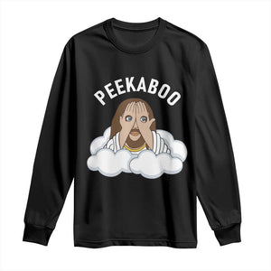 Peekaboo Jesus Funny Christian Long Sleeve Shirt Faith Humor Savior in Clouds Religious Meme TS02 Black Print Your Wear