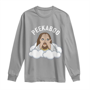 Peekaboo Jesus Funny Christian Long Sleeve Shirt Faith Humor Savior in Clouds Religious Meme TS02 Sport Gray Print Your Wear