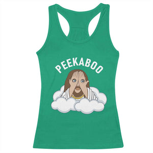 Peekaboo Jesus Funny Christian Racerback Tank Top Faith Humor Savior in Clouds Religious Meme TS02 Irish Green Print Your Wear