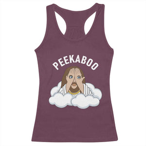 Peekaboo Jesus Funny Christian Racerback Tank Top Faith Humor Savior in Clouds Religious Meme TS02 Maroon Print Your Wear