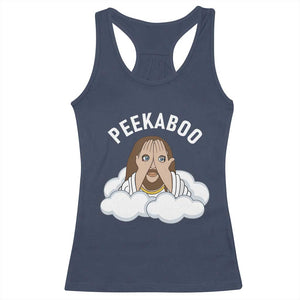 Peekaboo Jesus Funny Christian Racerback Tank Top Faith Humor Savior in Clouds Religious Meme TS02 Navy Print Your Wear