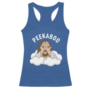 Peekaboo Jesus Funny Christian Racerback Tank Top Faith Humor Savior in Clouds Religious Meme TS02 Royal Blue Print Your Wear