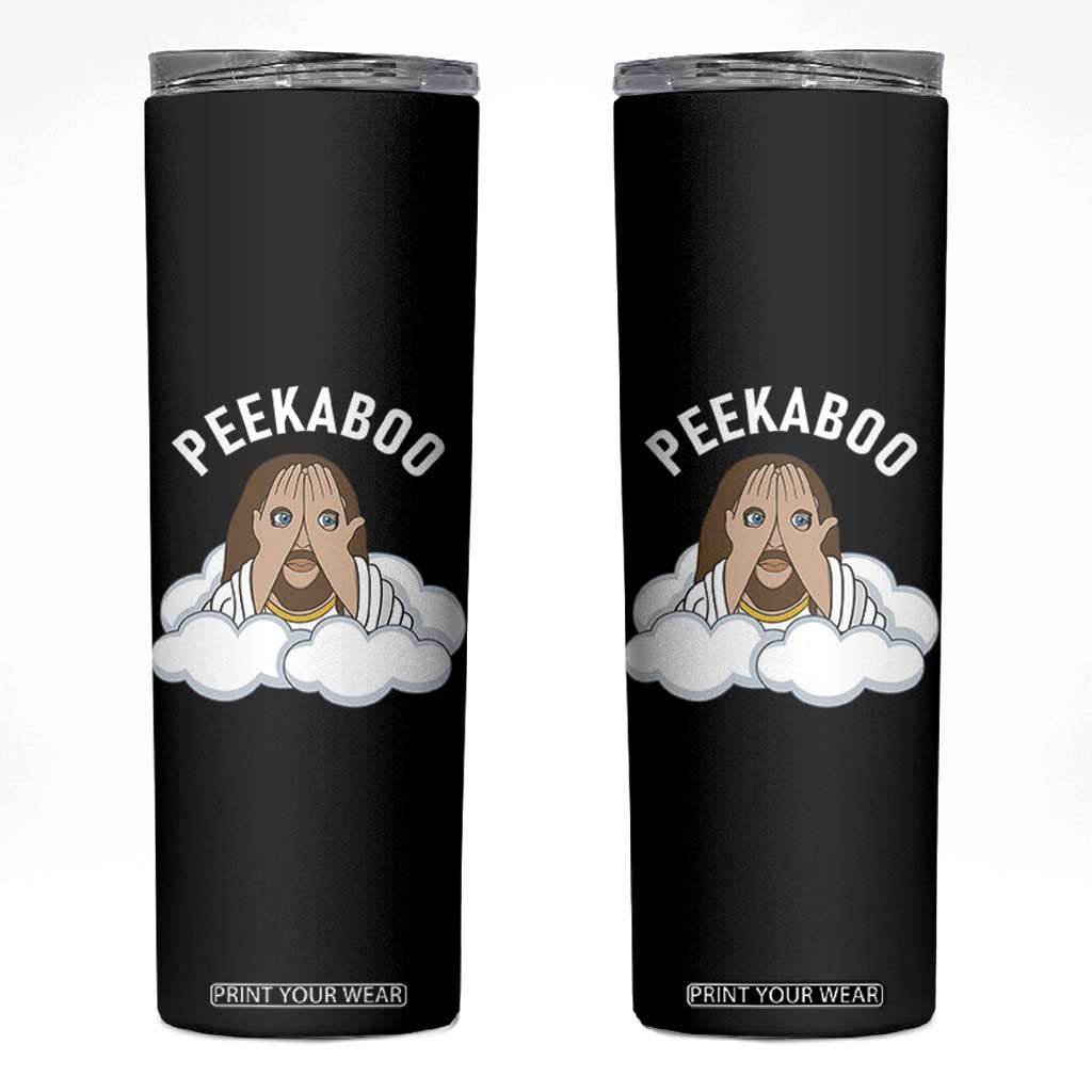 Peekaboo Jesus Funny Christian Skinny Tumbler Faith Humor Savior in Clouds Religious Meme TS02 Black Print Your Wear
