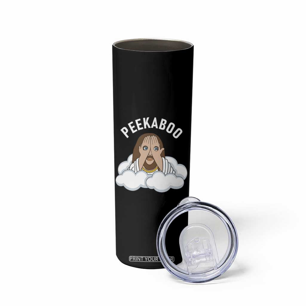 Peekaboo Jesus Funny Christian Skinny Tumbler Faith Humor Savior in Clouds Religious Meme TS02 Print Your Wear