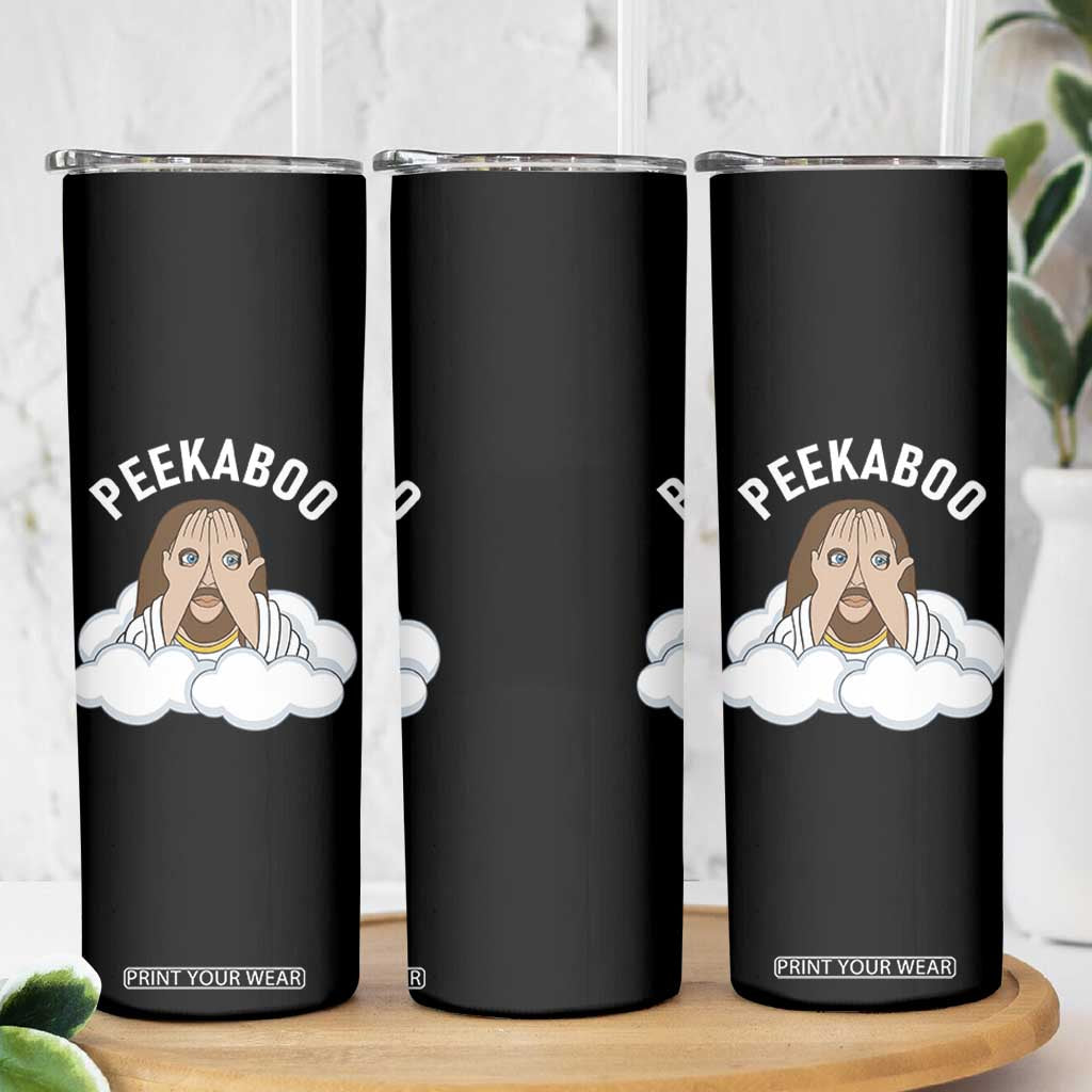 Peekaboo Jesus Funny Christian Skinny Tumbler Faith Humor Savior in Clouds Religious Meme TS02 Print Your Wear