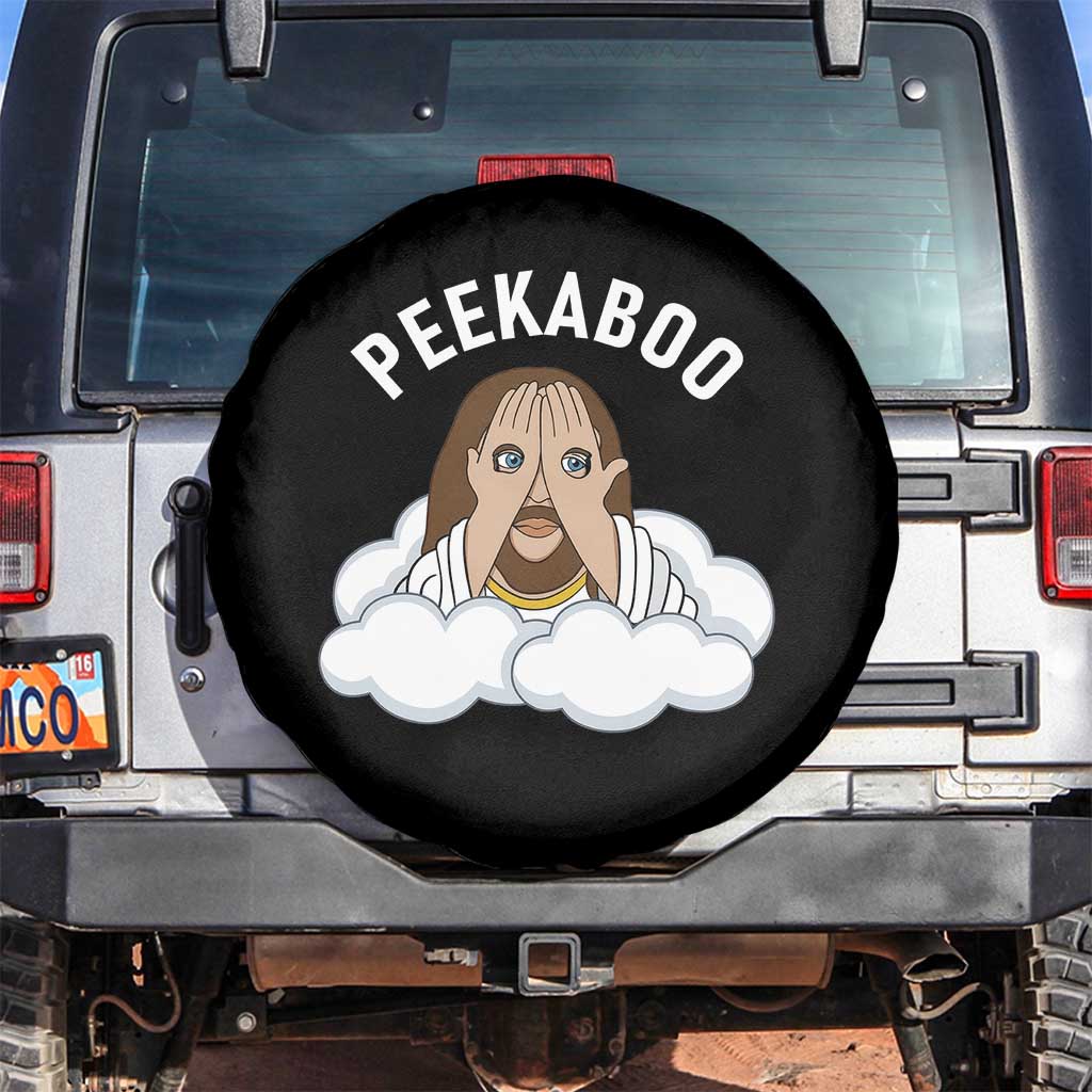 Peekaboo Jesus Funny Christian Spare Tire Cover Faith Humor Savior in Clouds Religious Meme TS02 No hole Black Print Your Wear