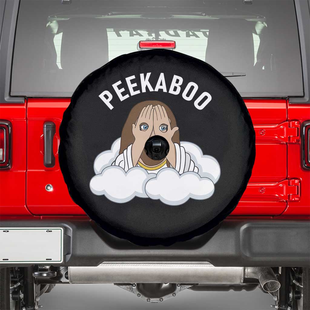 Peekaboo Jesus Funny Christian Spare Tire Cover Faith Humor Savior in Clouds Religious Meme TS02 Black Print Your Wear