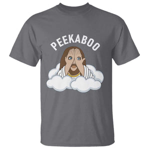 Peekaboo Jesus Funny Christian T Shirt Faith Humor Savior in Clouds Religious Meme TS02 Charcoal Print Your Wear