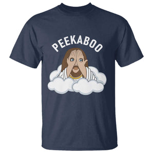 Peekaboo Jesus Funny Christian T Shirt Faith Humor Savior in Clouds Religious Meme TS02 Navy Print Your Wear