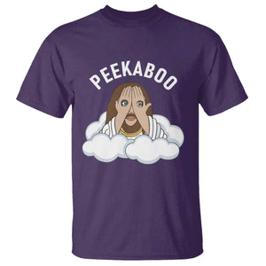 Peekaboo Jesus Funny Christian T Shirt Faith Humor Savior in Clouds Religious Meme TS02 Purple Print Your Wear
