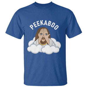 Peekaboo Jesus Funny Christian T Shirt Faith Humor Savior in Clouds Religious Meme TS02 Royal Blue Print Your Wear