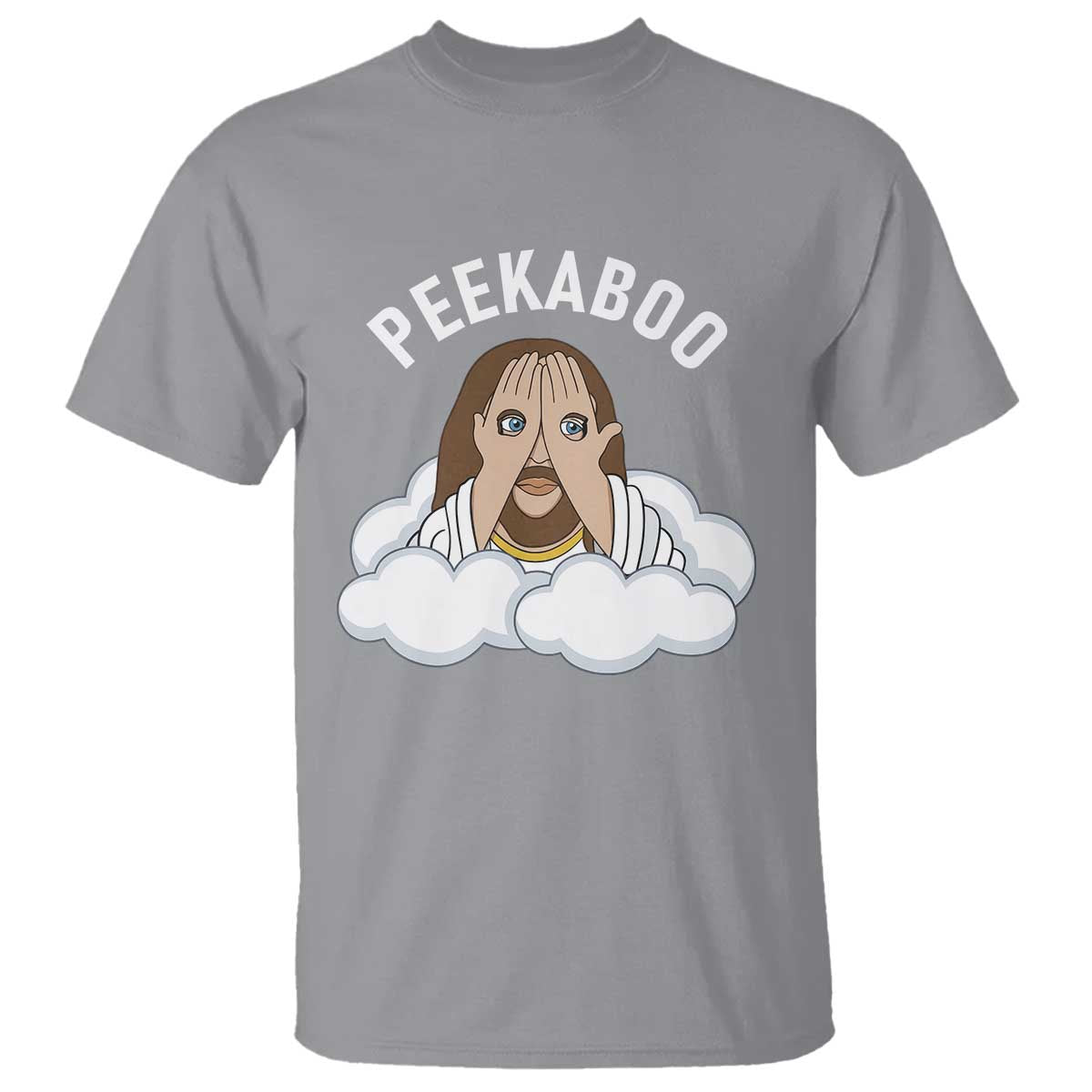 Peekaboo Jesus Funny Christian T Shirt Faith Humor Savior in Clouds Religious Meme TS02 Sport Gray Print Your Wear