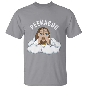 Peekaboo Jesus Funny Christian T Shirt Faith Humor Savior in Clouds Religious Meme TS02 Sport Gray Print Your Wear