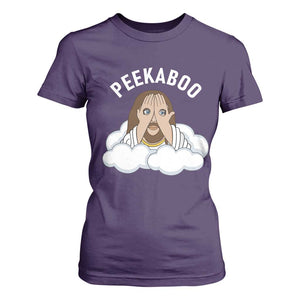 Peekaboo Jesus Funny Christian T Shirt For Women Faith Humor Savior in Clouds Religious Meme TS02 Purple Print Your Wear