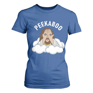 Peekaboo Jesus Funny Christian T Shirt For Women Faith Humor Savior in Clouds Religious Meme TS02 Royal Blue Print Your Wear