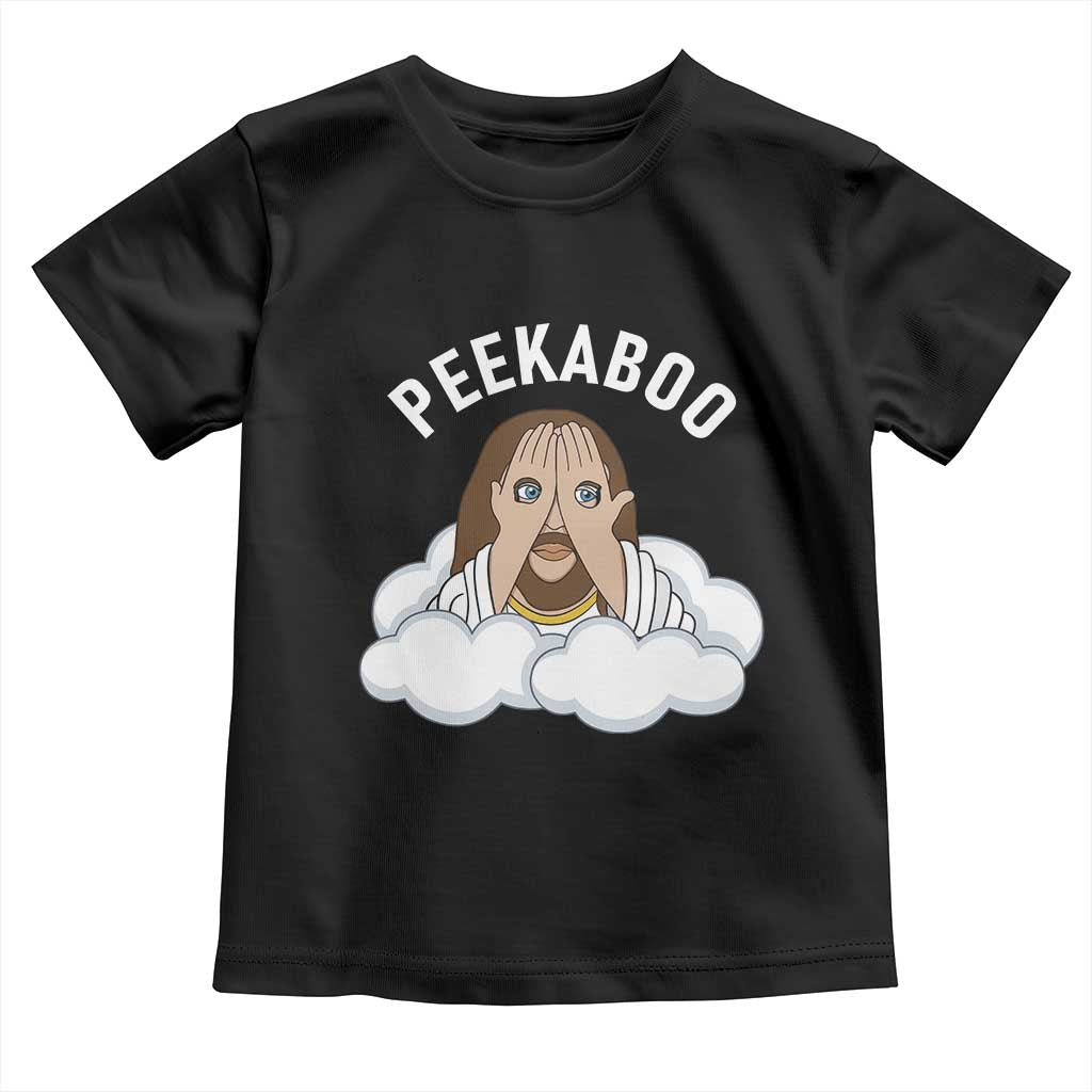 Peekaboo Jesus Funny Christian Toddler T Shirt Faith Humor Savior in Clouds Religious Meme TS02 Black Print Your Wear