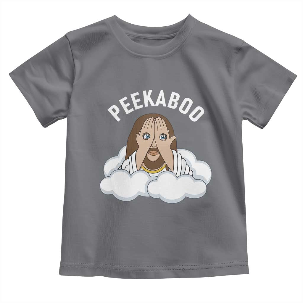 Peekaboo Jesus Funny Christian Toddler T Shirt Faith Humor Savior in Clouds Religious Meme TS02 Charcoal Print Your Wear