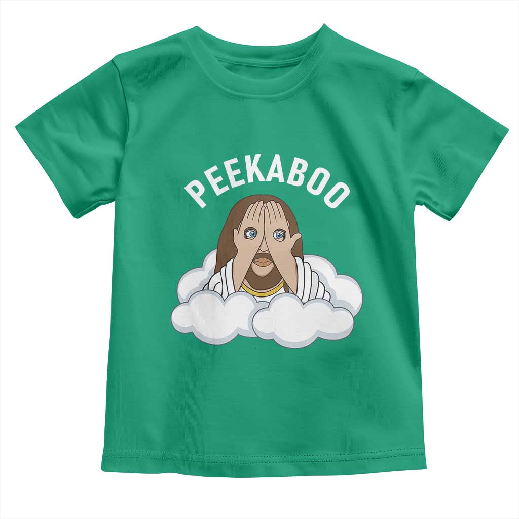 Peekaboo Jesus Funny Christian Toddler T Shirt Faith Humor Savior in Clouds Religious Meme TS02 Irish Green Print Your Wear