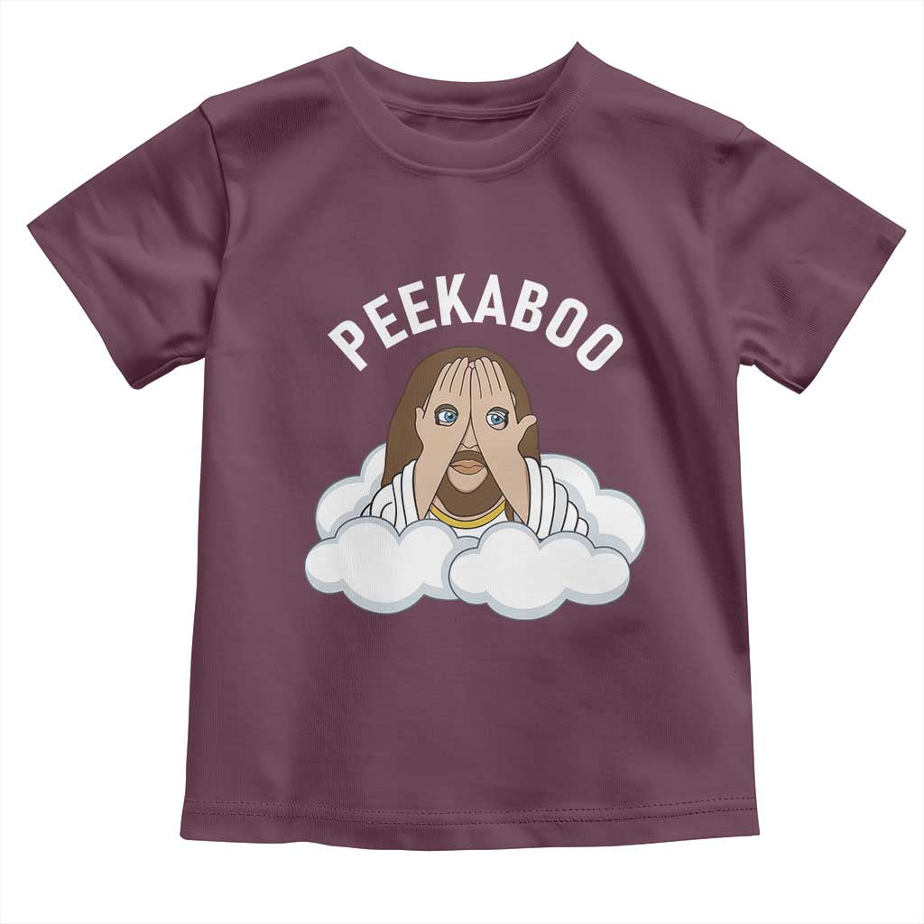 Peekaboo Jesus Funny Christian Toddler T Shirt Faith Humor Savior in Clouds Religious Meme TS02 Maroon Print Your Wear