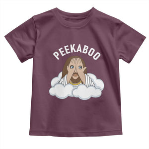 Peekaboo Jesus Funny Christian Toddler T Shirt Faith Humor Savior in Clouds Religious Meme TS02 Maroon Print Your Wear
