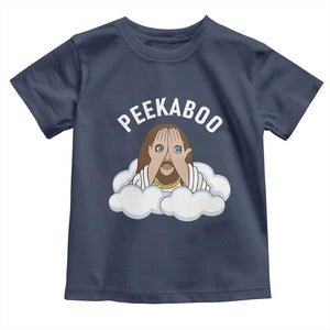 Peekaboo Jesus Funny Christian Toddler T Shirt Faith Humor Savior in Clouds Religious Meme TS02 Navy Print Your Wear