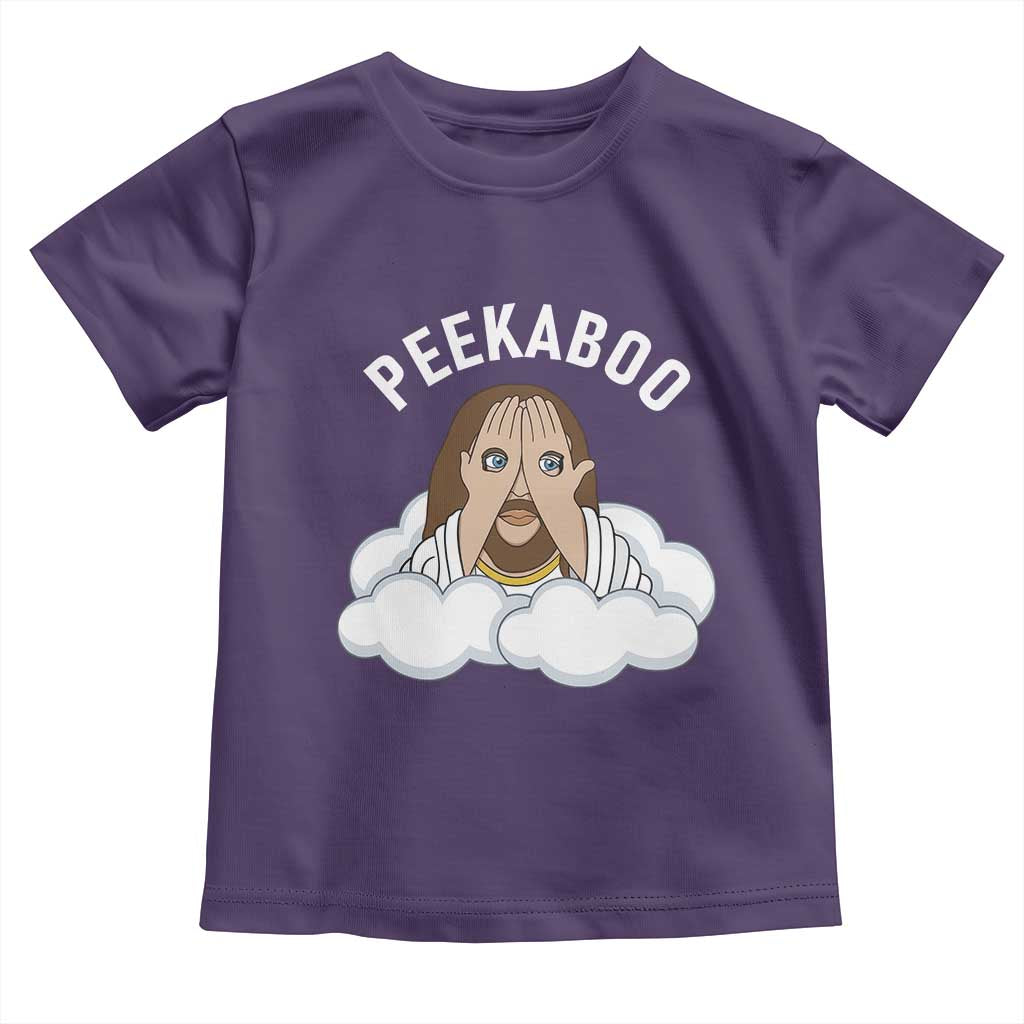 Peekaboo Jesus Funny Christian Toddler T Shirt Faith Humor Savior in Clouds Religious Meme TS02 Purple Print Your Wear