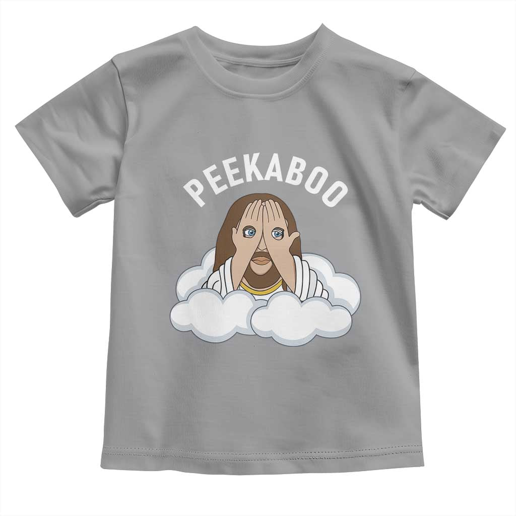 Peekaboo Jesus Funny Christian Toddler T Shirt Faith Humor Savior in Clouds Religious Meme TS02 Sport Gray Print Your Wear