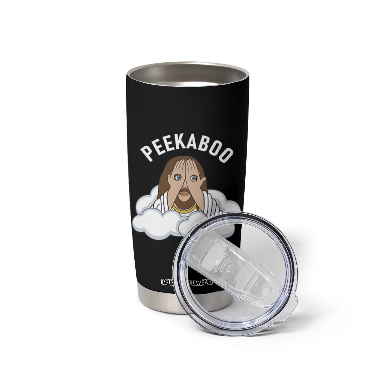 Peekaboo Jesus Funny Christian Tumbler Cup Faith Humor Savior in Clouds Religious Meme TS02 Print Your Wear