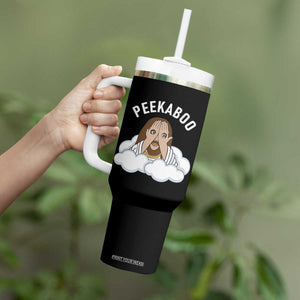Peekaboo Jesus Funny Christian Tumbler With Handle Faith Humor Savior in Clouds Religious Meme TS02 Print Your Wear