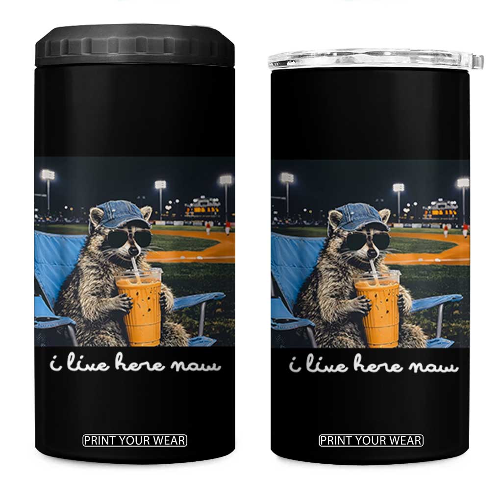 Funny Raccoon Baseball Game Day Meme 4 in 1 Can Cooler Tumbler I Live Here Now Trash Panda Iced Coffee Night TS02 One Size: 16 oz Black Print Your Wear