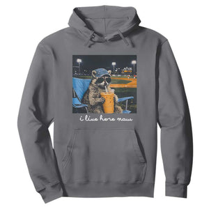 Funny Raccoon Baseball Game Day Meme Hoodie I Live Here Now Trash Panda Iced Coffee Night TS02 Charcoal Print Your Wear