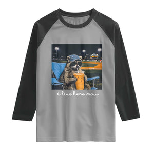 Funny Raccoon Baseball Game Day Meme Raglan Shirt I Live Here Now Trash Panda Iced Coffee Night TS02 Sport Gray Black Print Your Wear