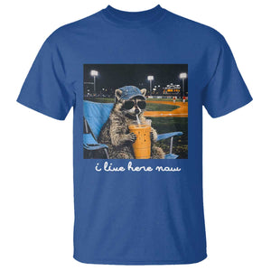 Funny Raccoon Baseball Game Day Meme T Shirt I Live Here Now Trash Panda Iced Coffee Night TS02 Royal Blue Print Your Wear