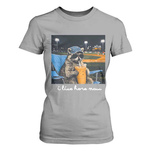 Funny Raccoon Baseball Game Day Meme T Shirt For Women I Live Here Now Trash Panda Iced Coffee Night TS02 Sport Gray Print Your Wear