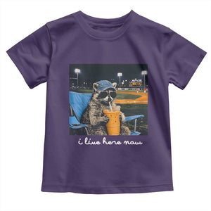 Funny Raccoon Baseball Game Day Meme Toddler T Shirt I Live Here Now Trash Panda Iced Coffee Night TS02 Purple Print Your Wear