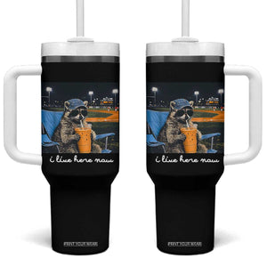 Funny Raccoon Baseball Game Day Meme Tumbler With Handle I Live Here Now Trash Panda Iced Coffee Night TS02 One Size: 40 oz Black Print Your Wear