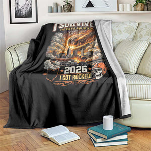 I Survived The Cleveland Meteor 2026 Throw Blanket Funny Ohio Apocalypse Meme Vintage Football Fan Humor TS02 Print Your Wear