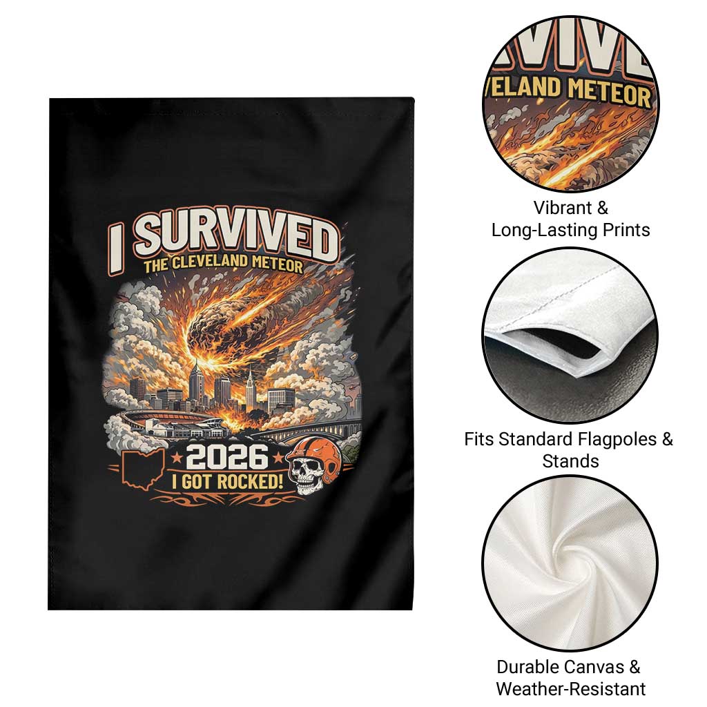 I Survived The Cleveland Meteor 2026 Garden Flag Funny Ohio Apocalypse Meme Vintage Football Fan Humor TS02 Print Your Wear