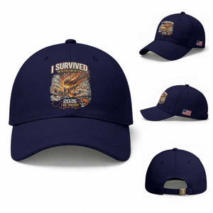 I Survived The Cleveland Meteor 2026 Baseball Cap Funny Ohio Apocalypse Meme Vintage Football Fan Humor TS02 Baseball Cap Universal Fit Dark Blue Print Your Wear