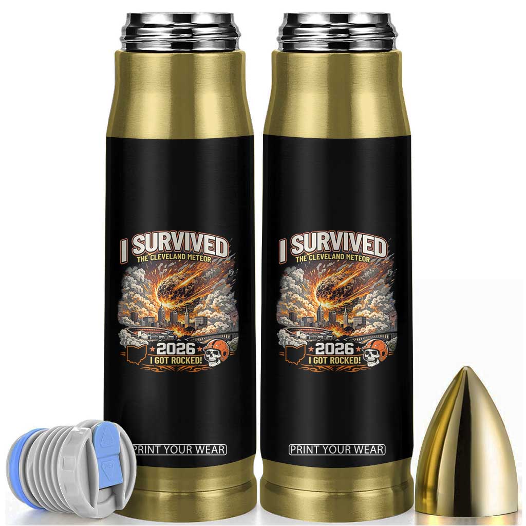 I Survived The Cleveland Meteor 2026 Bullet Tumbler Funny Ohio Apocalypse Meme Vintage Football Fan Humor TS02 Black Print Your Wear